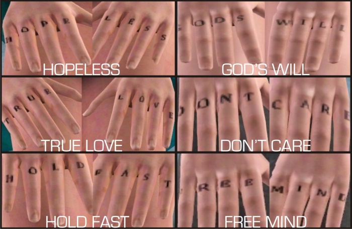 Mod The Sims - 20 KNUCKLE TATTOOS (Recolorable, Teen-Elder, Both Gender)