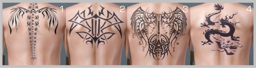 Mod The Sims 8 Tribal Back Tattoos Recolorable For Both Genders Teen 