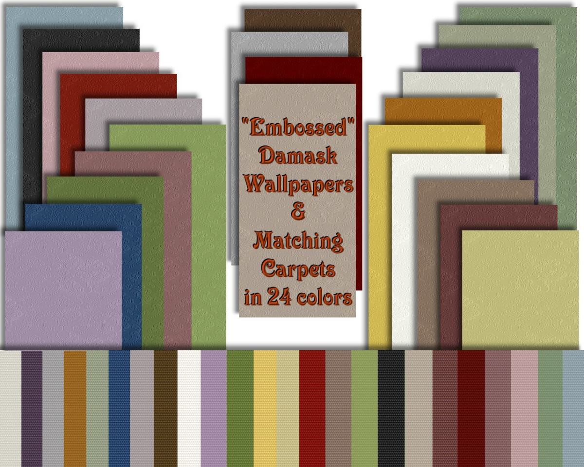 Mod The Sims - "Embossed" Damask Wallpapers & Matching Carpets in 24 Colors