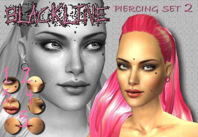 Mod The Sims - Blackfairy's Blackline Set 2! (5 different facial piercings)