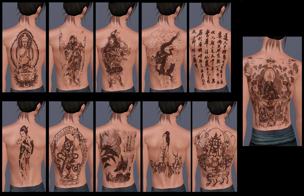 Mod The Sims Set of oriental themed tattoos