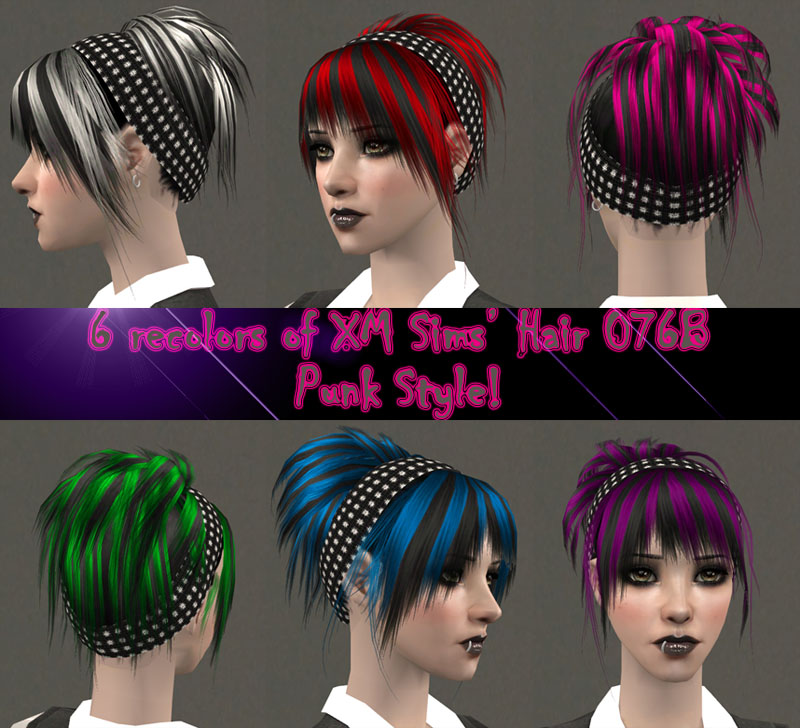 I made 6 streaked punk recolors of this hairstyle.