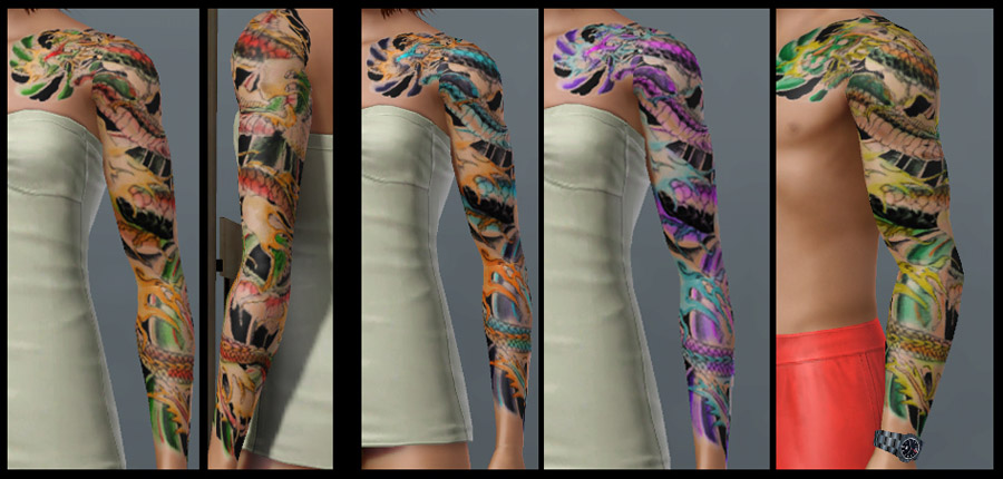 Dragon Sleeve 3 Color/Pattern areas. This uses artwork by dirtyallover at 
