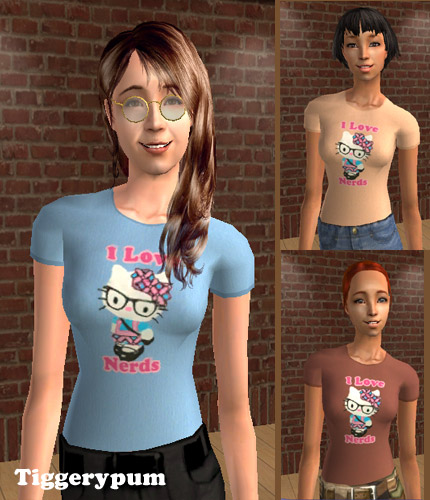Mod The Sims - Kitty I Love Nerds Shirts