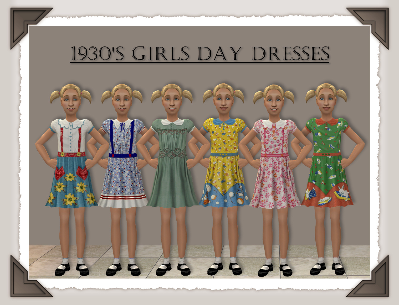 Mod The Sims 1930 s Great Depression Era Day Dresses for Little Girls