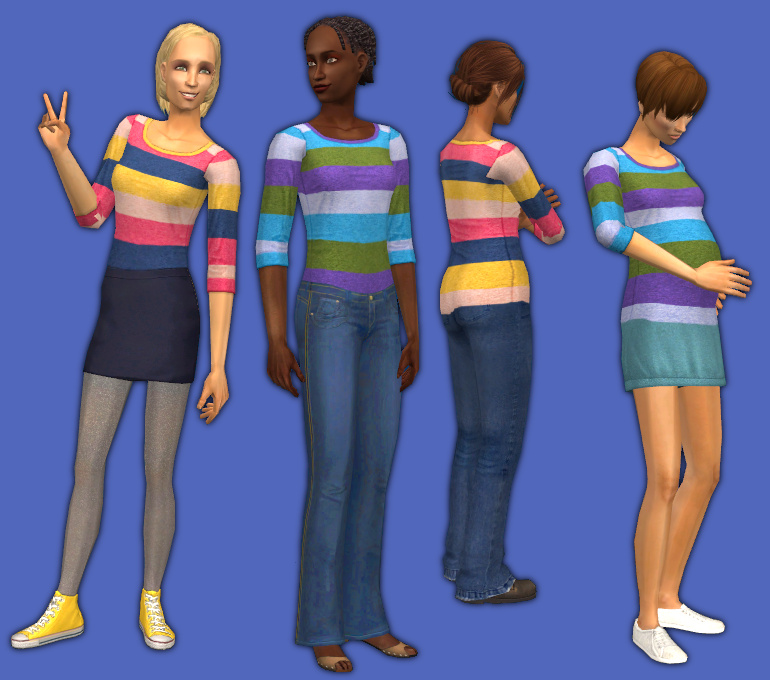 Mod The Sims - 7 Multicolored Striped Shirts for Women