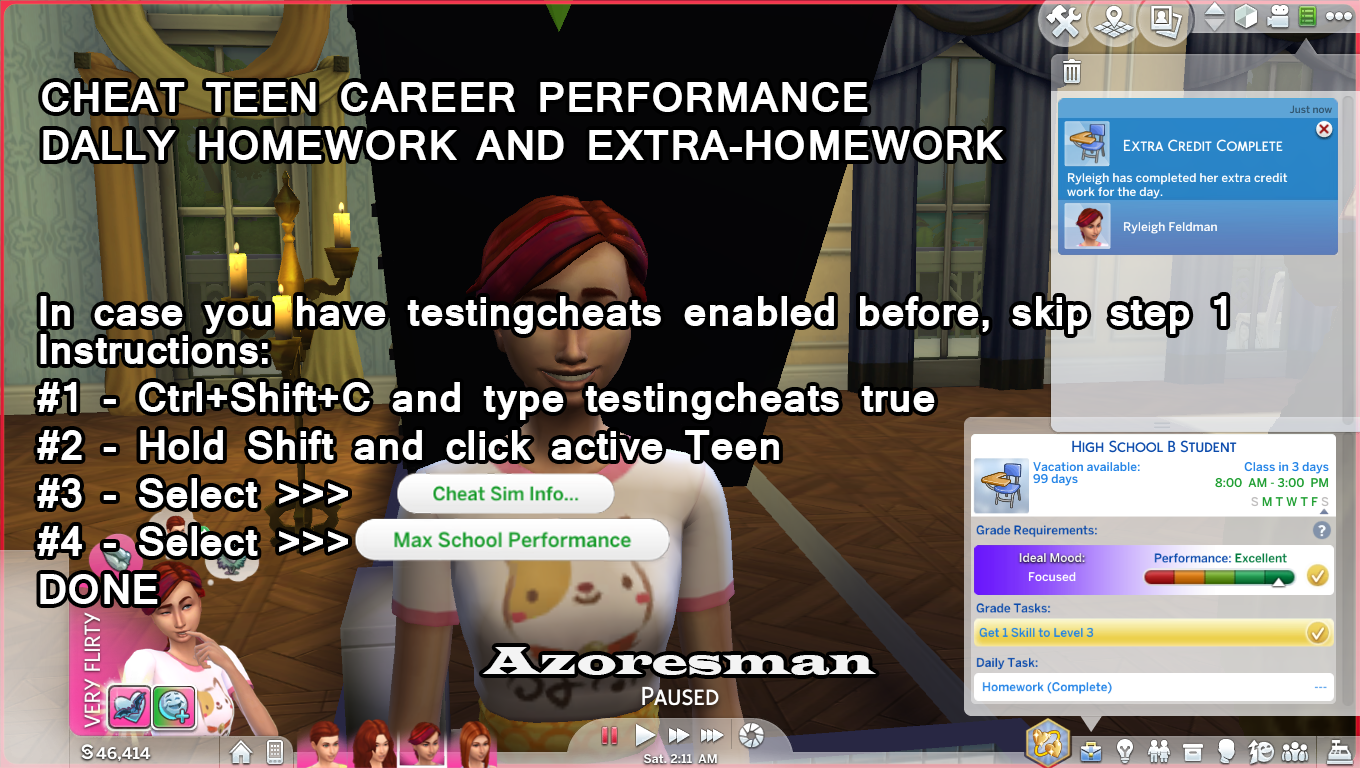 cheat on homework sims 4