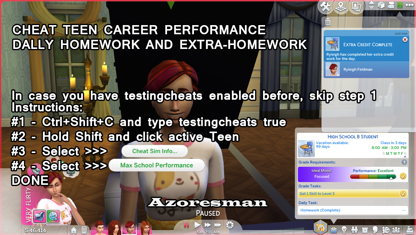 sims 4 cheat finish homework